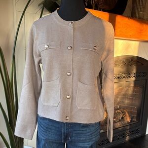 Elegant Taupe Button-Up Knit Cardigan